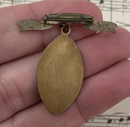 Antique French Our Lady of La Salette Religious Enameled Medal Brooch c1920