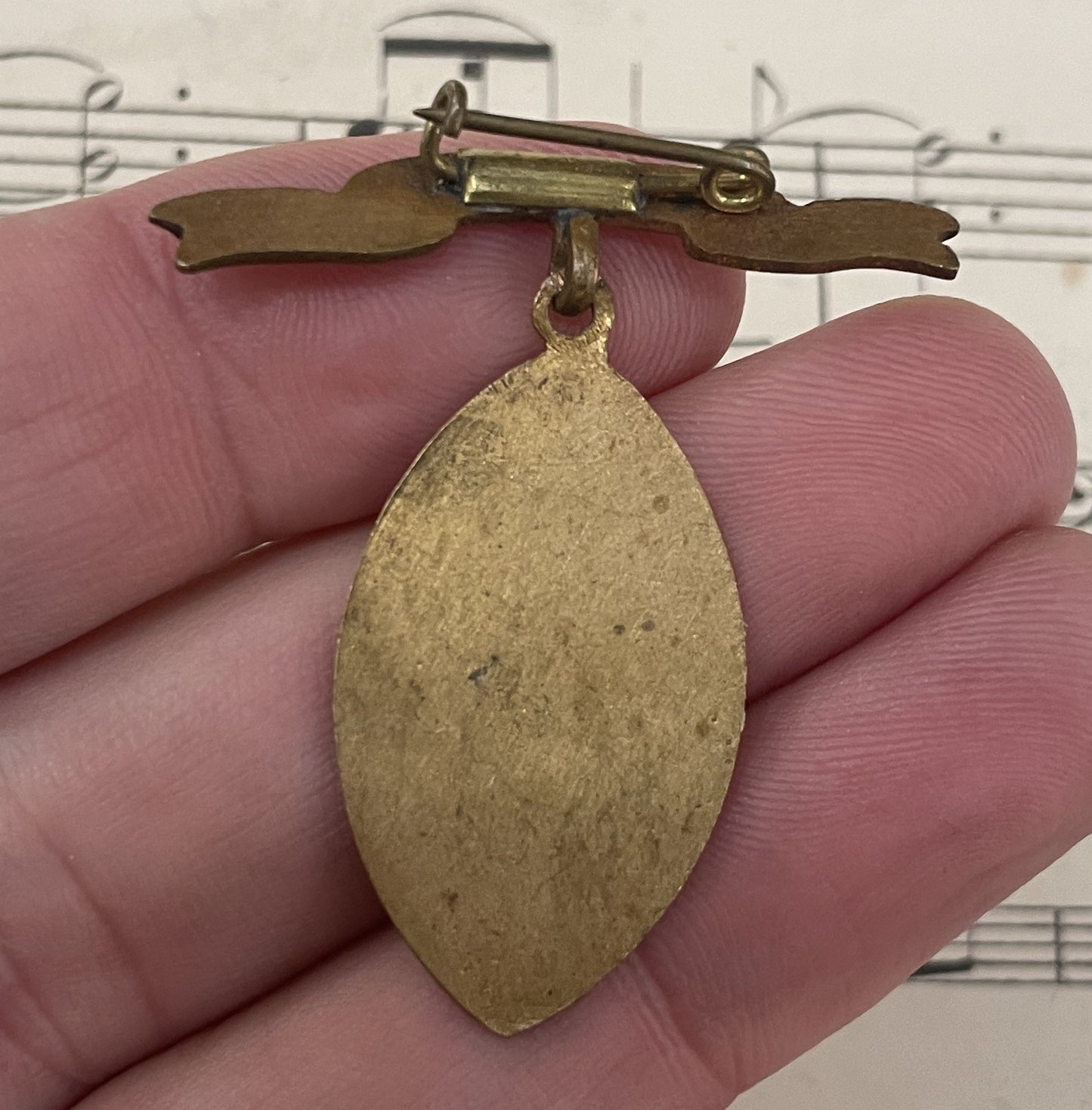 Antique French Our Lady of La Salette Religious Enameled Medal Brooch c1920