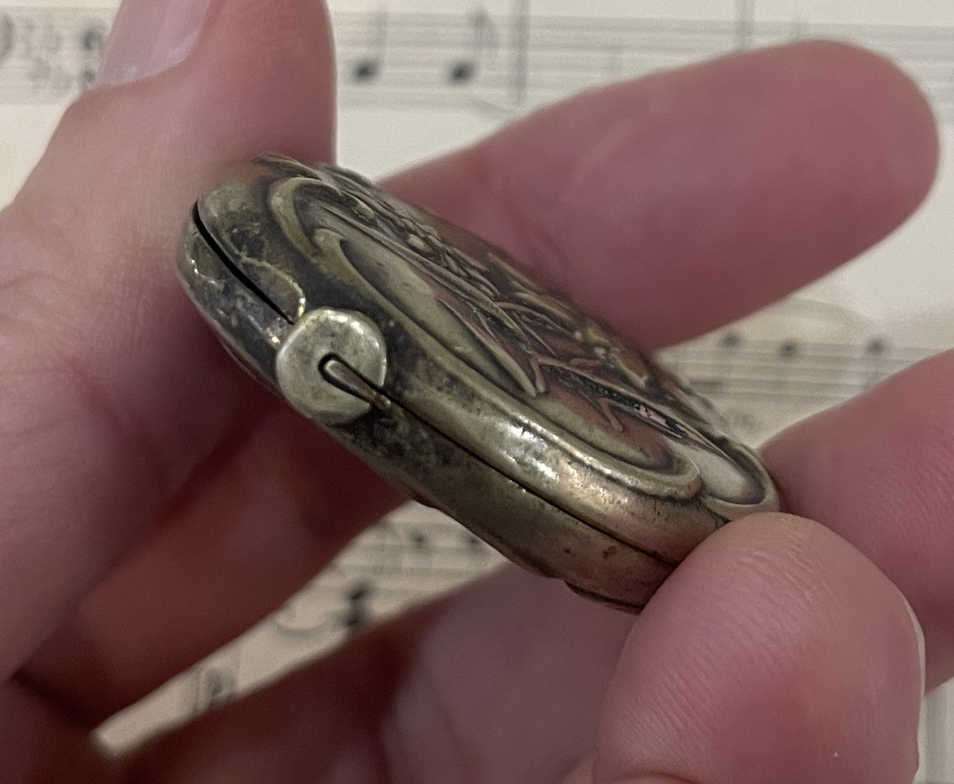 Rare Antique French Art Nouveau Edelweiss Flower Sliding Mirror Pendant c1900