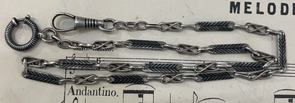Rare Antique French Silver 800 Niello Pocket Watch Chain Necklace c1900