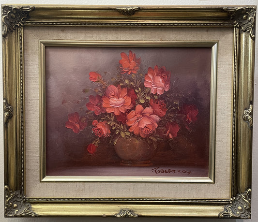 Vintage American Oil on Canvas Flower Still Life Signed Robert Cox c1970