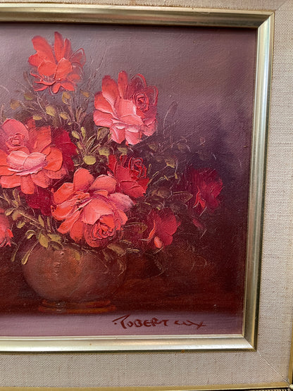 Vintage American Oil on Canvas Flower Still Life Signed Robert Cox c1970