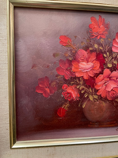 Vintage American Oil on Canvas Flower Still Life Signed Robert Cox c1970
