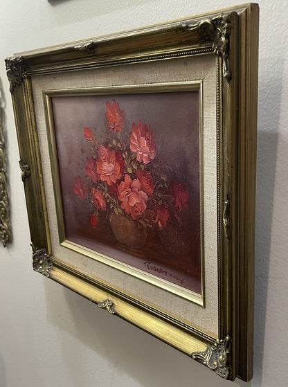 Vintage American Oil on Canvas Flower Still Life Signed Robert Cox c1970