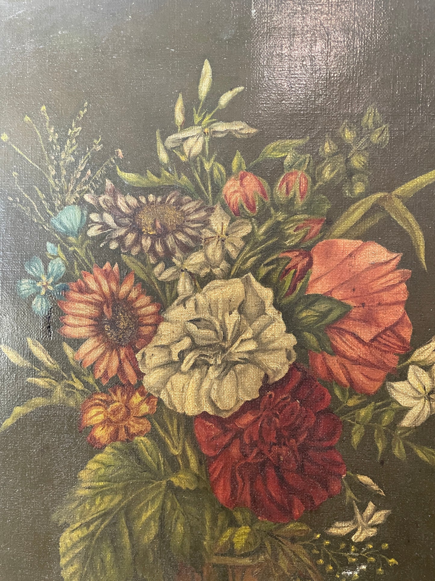 Antique French Oil on Canvas Flower Still Life c1880