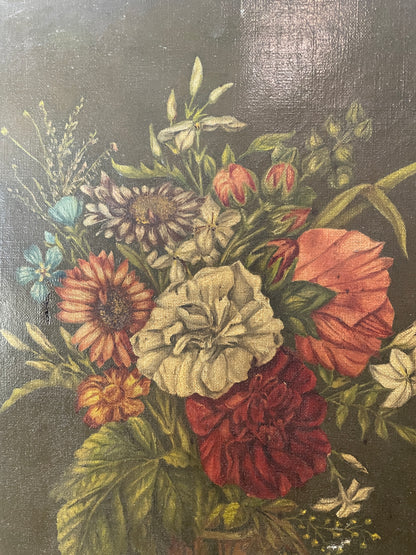 Antique French Oil on Canvas Flower Still Life c1880