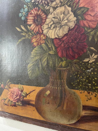 Antique French Oil on Canvas Flower Still Life c1880