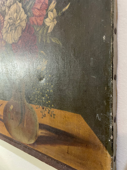 Antique French Oil on Canvas Flower Still Life c1880