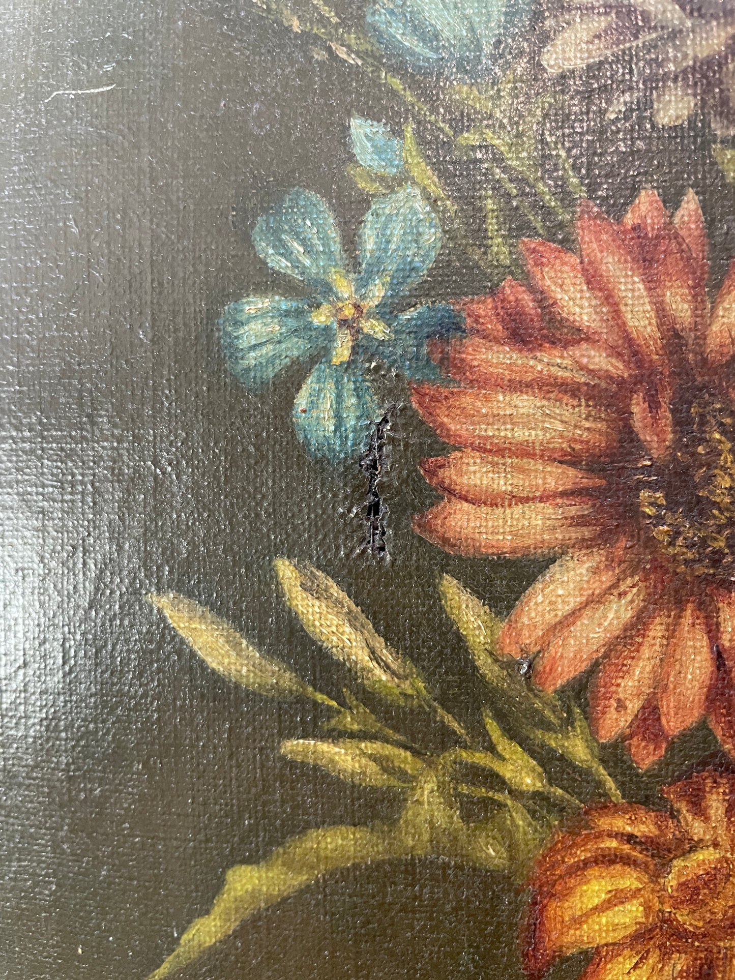 Antique French Oil on Canvas Flower Still Life c1880