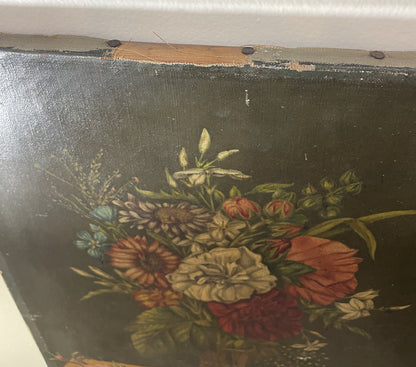 Antique French Oil on Canvas Flower Still Life c1880