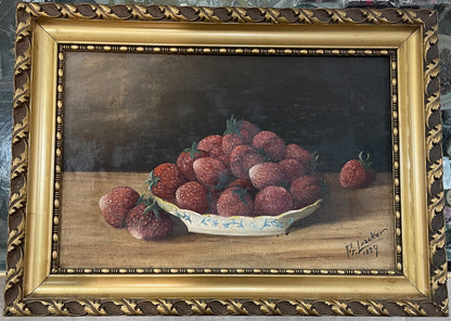 Antique Oil on Canvas Strawberry Still Life Signed Fr. Loacker c1927
