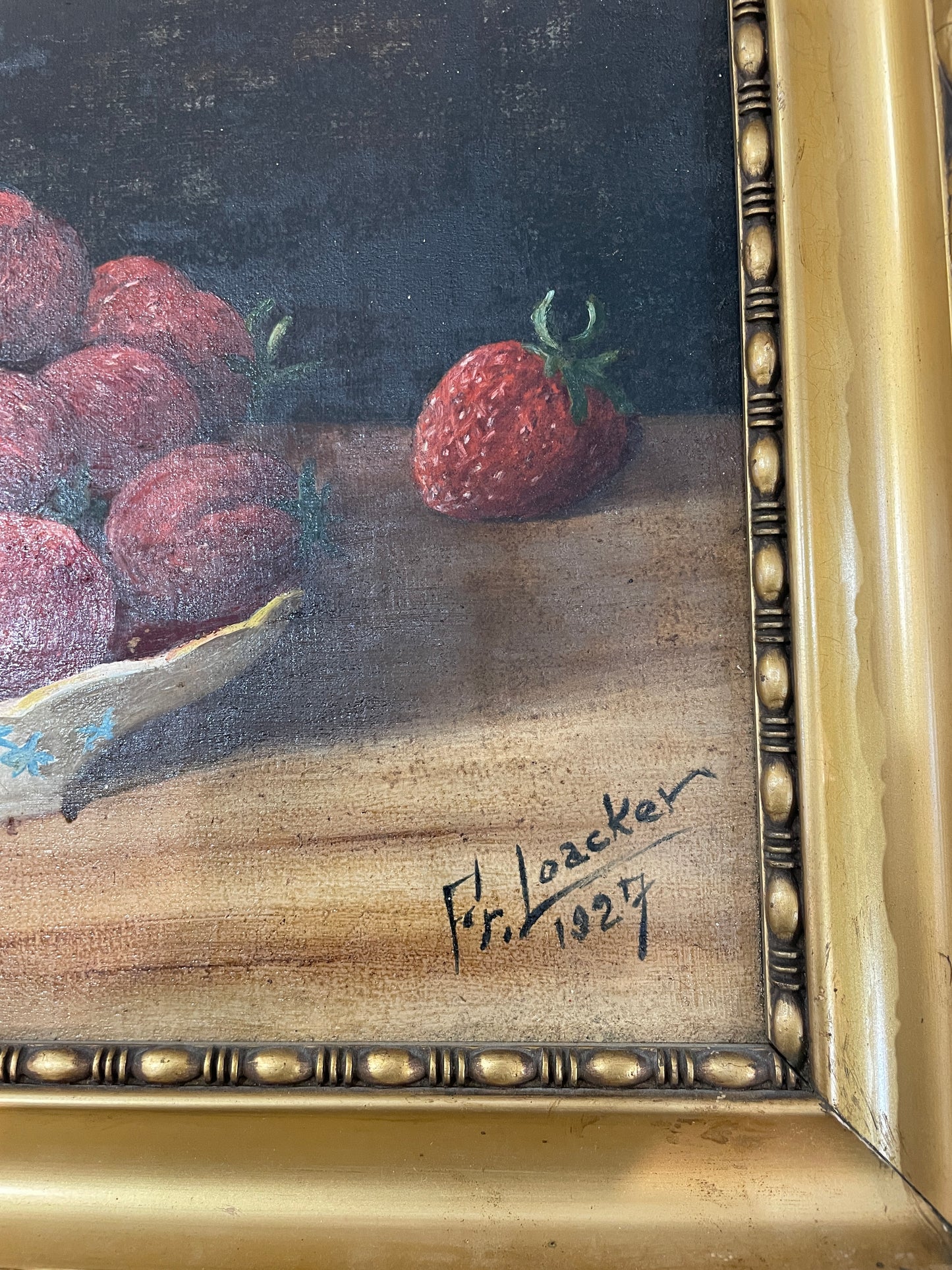 Antique Oil on Canvas Strawberry Still Life Signed Fr. Loacker c1927