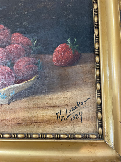 Antique Oil on Canvas Strawberry Still Life Signed Fr. Loacker c1927