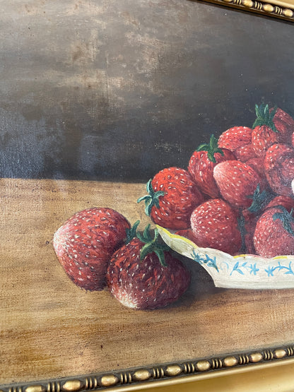 Antique Oil on Canvas Strawberry Still Life Signed Fr. Loacker c1927