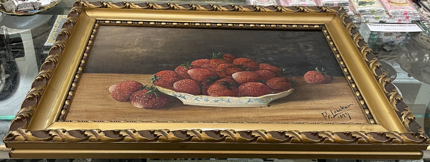 Antique Oil on Canvas Strawberry Still Life Signed Fr. Loacker c1927