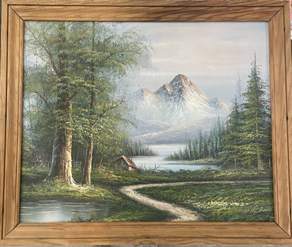 Antique French Oil on Canvas Landscape Mountain River c1920