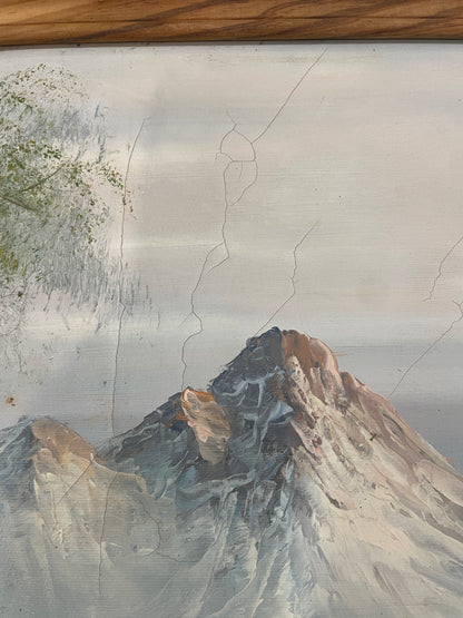 Antique French Oil on Canvas Landscape Mountain River c1920