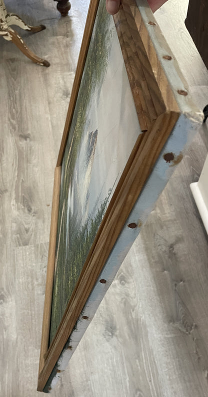 Antique French Oil on Canvas Landscape Mountain River c1920