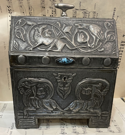 Rare Large Antique French Church Reliquary Box Chasse Gargoyles c1900