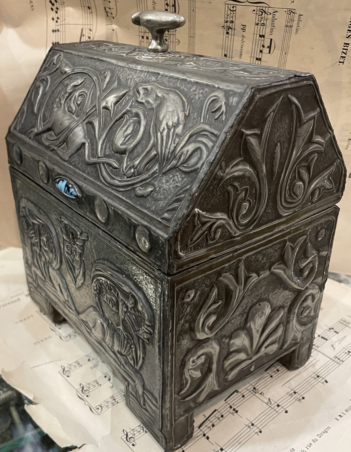 Rare Large Antique French Church Reliquary Box Chasse Gargoyles c1900