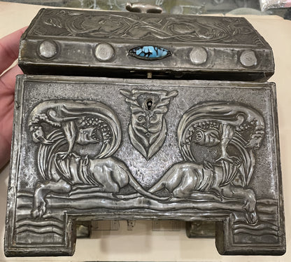Rare Large Antique French Church Reliquary Box Chasse Gargoyles c1900
