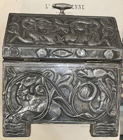 Rare Large Antique French Church Reliquary Box Chasse Gargoyles c1900