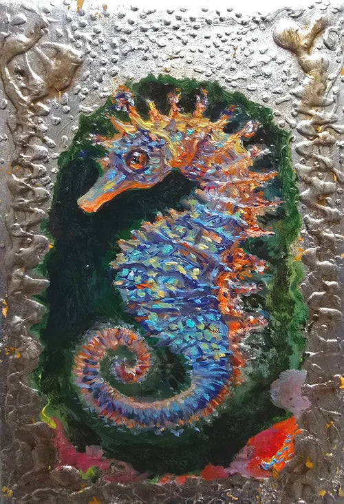 Opalescence - Original Framed Oil and Gold Leaf on Board Painting by Mercurial Muse