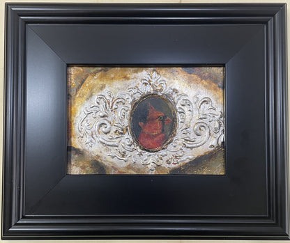 The Cardinal Baron - Original Framed Oil and Gold Leaf on Board Painting by Mercurial Muse