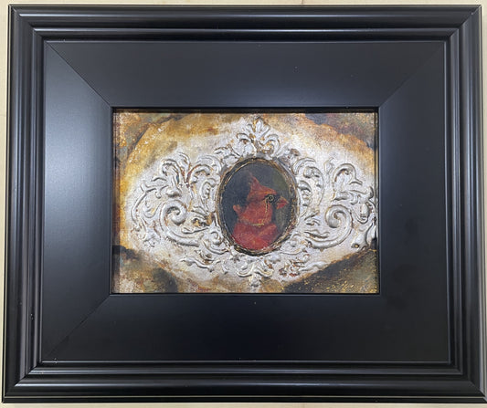 The Cardinal Baron - Original Framed Oil and Gold Leaf on Board Painting by Mercurial Muse