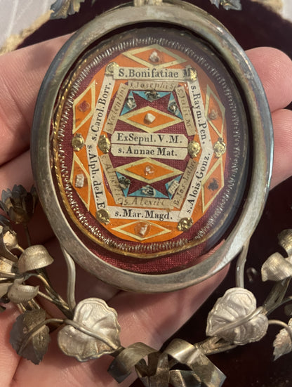 Rare Antique French Reliquary 14 Relics Wax Seal Mary Magdalene, Anna, Joseph, Liguori c1880