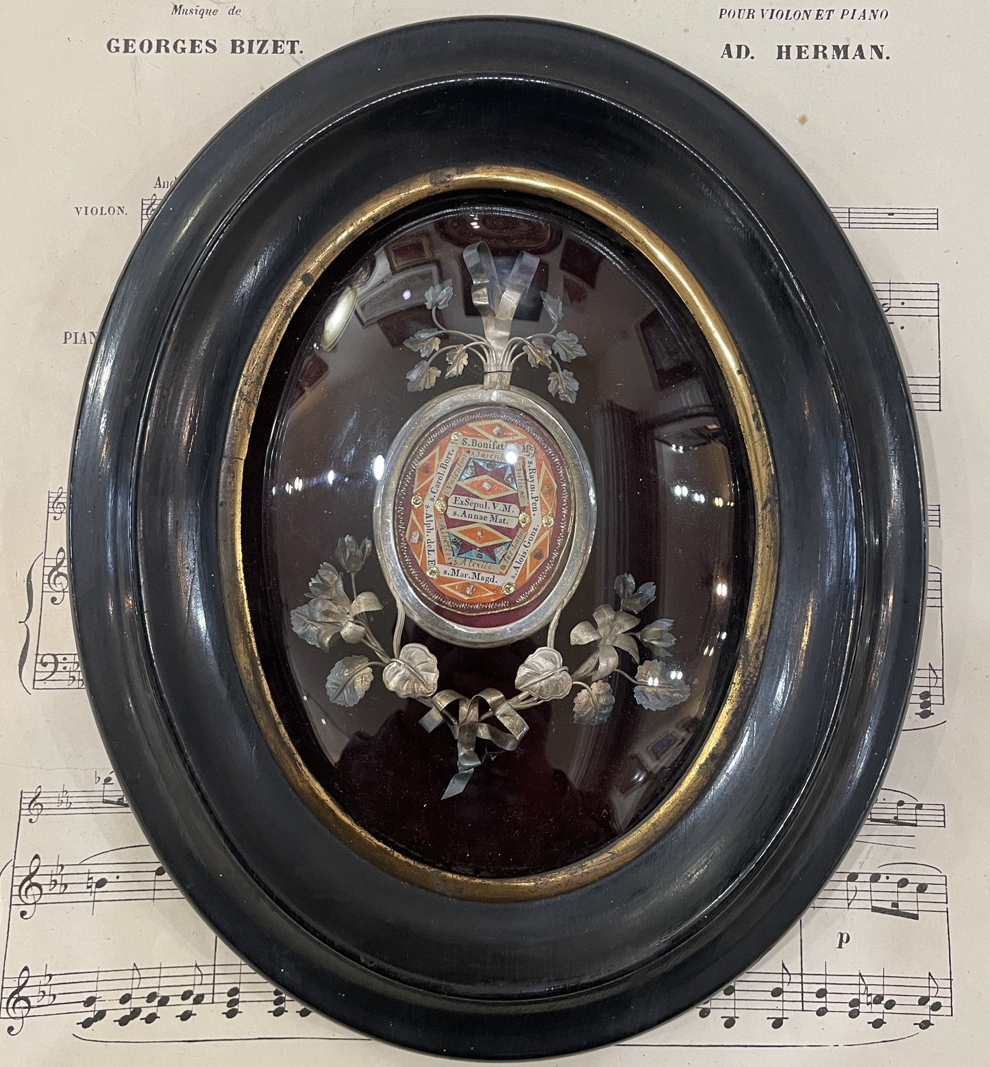 Rare Antique French Reliquary 14 Relics Wax Seal Mary Magdalene, Anna, Joseph, Liguori c1880