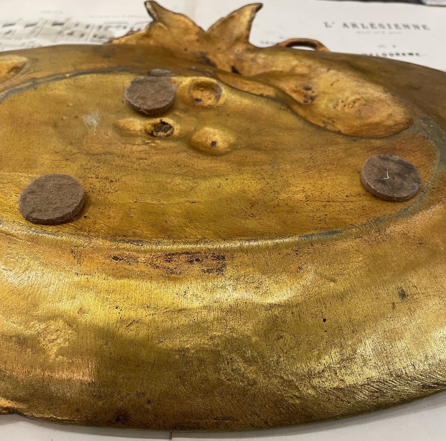 Rare Large Antique French Art Nouveau Bronze Tray Birds Cherries Leaves c1900
