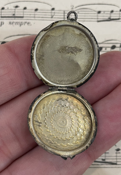 Rare Antique French Guilloche Enamel Locket Flowers c1920