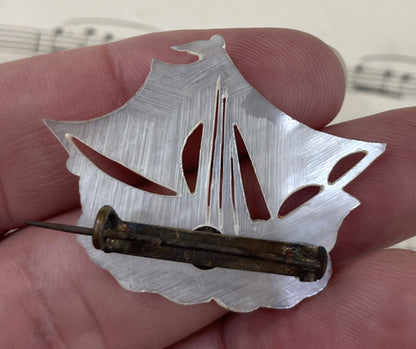 Rare Antique French Mother of Pearl Boat Brooch c1900