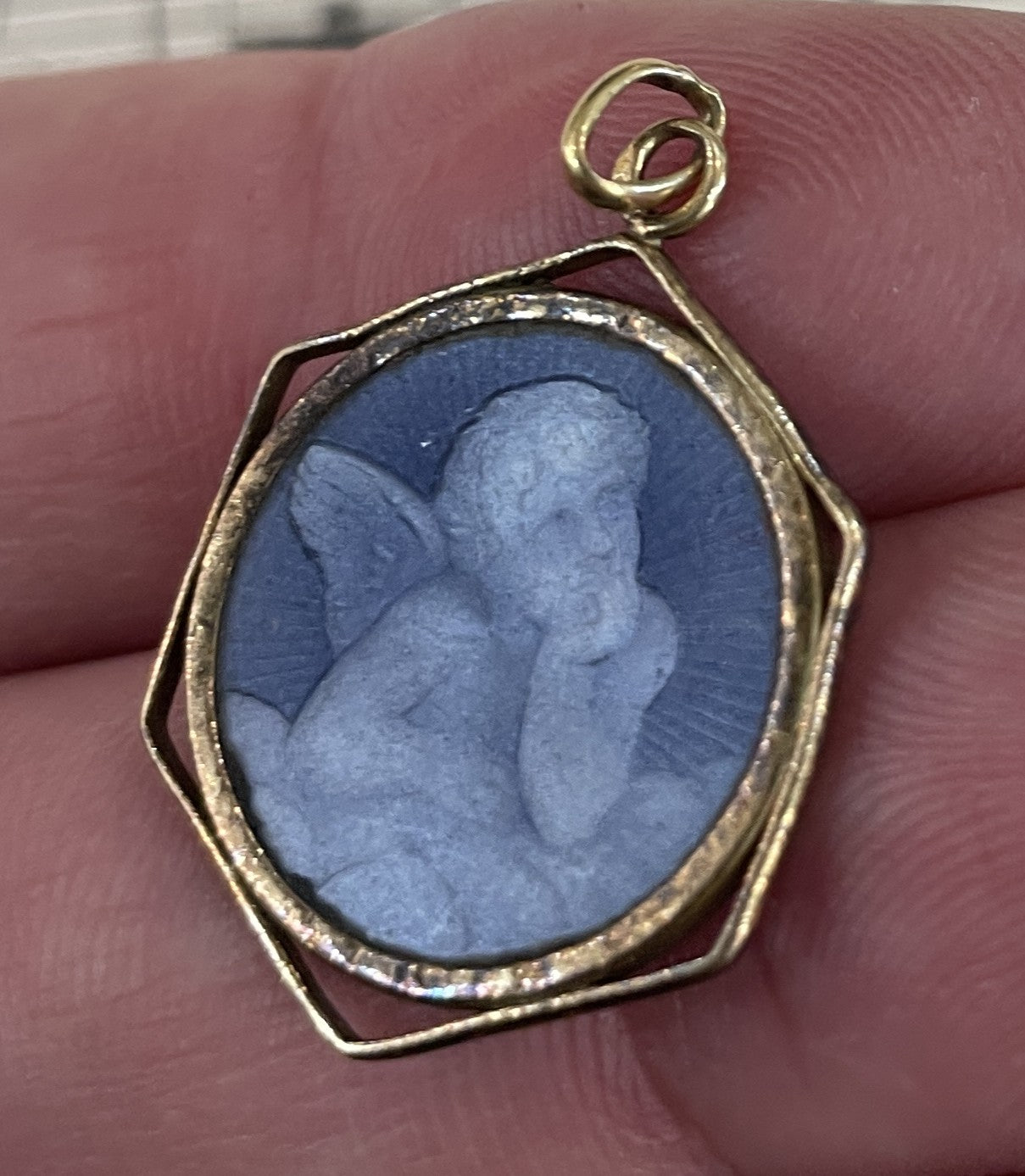 Rare Antique French Guilloche Enamel Angel Medal c1920