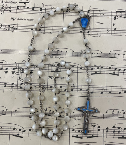 Rare Antique French Mother of Pearl Sterling Silver Lourdes Rosary c1920