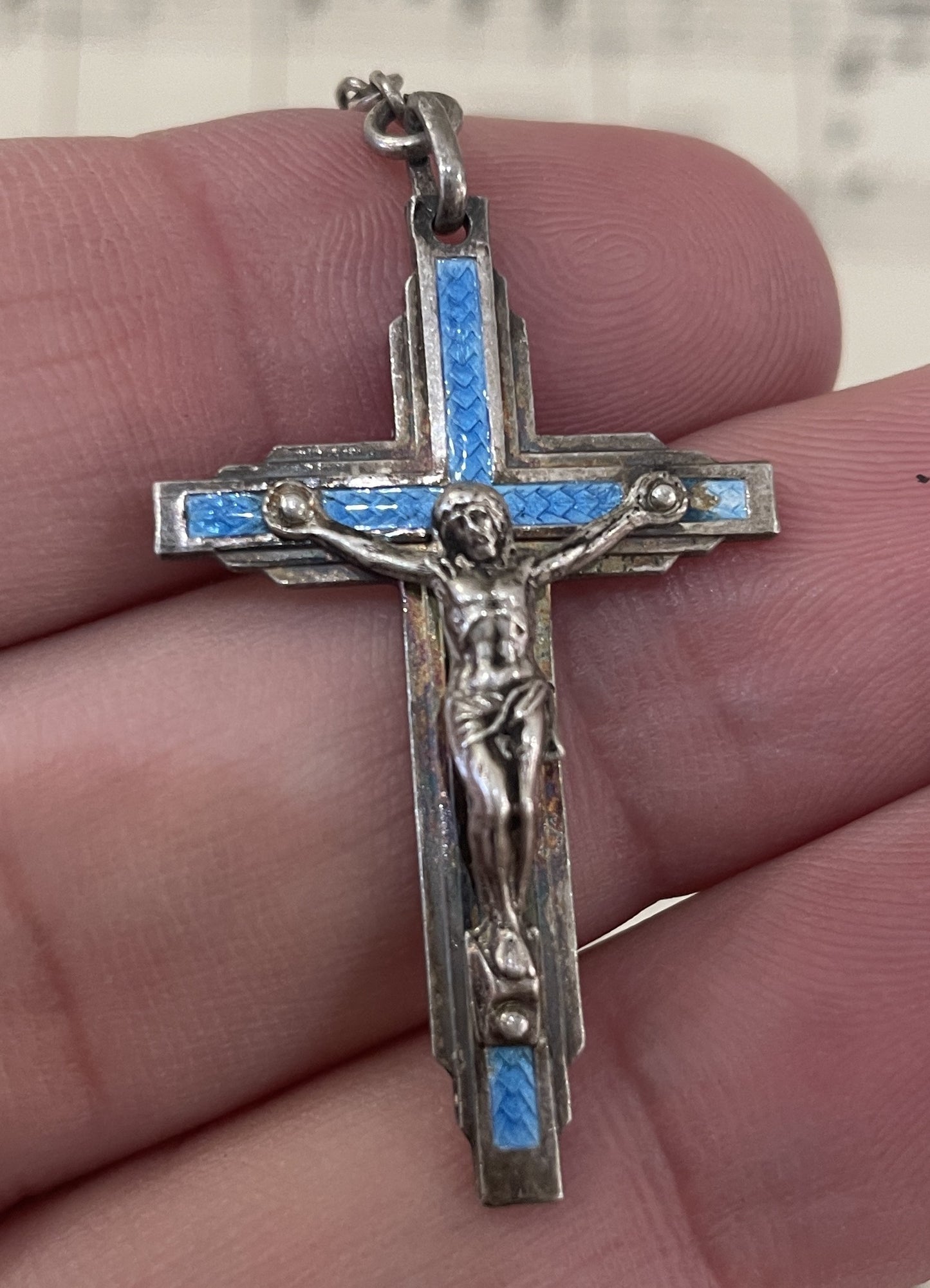Rare Antique French Mother of Pearl Sterling Silver Lourdes Rosary c1920