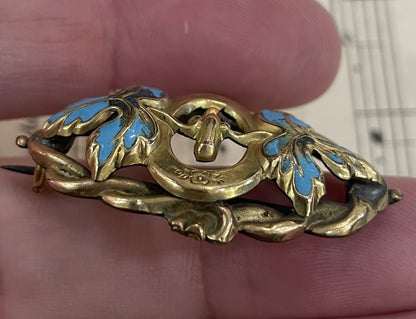 Rare Antique French Art Nouveau 10k Gold Enameled Brooch Flower c1900