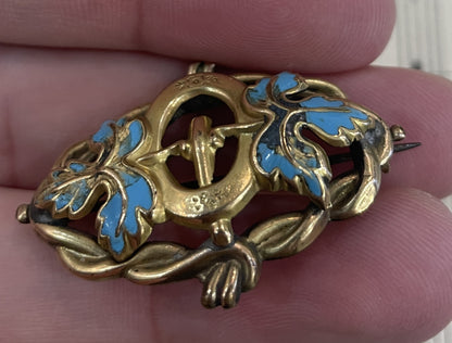 Rare Antique French Art Nouveau 10k Gold Enameled Brooch Flower c1900