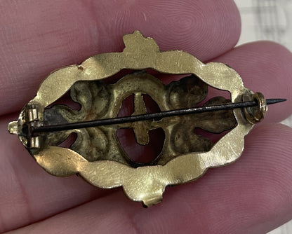 Rare Antique French Art Nouveau 10k Gold Enameled Brooch Flower c1900