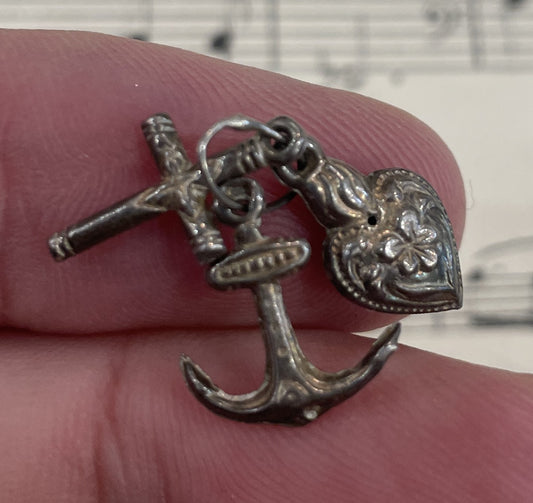 Antique French Sterling Silver Charity Faith Hope Virtue Pendant c1900