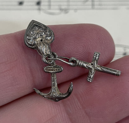 Antique French Sterling Silver Charity Faith Hope Virtue Pendant c1900