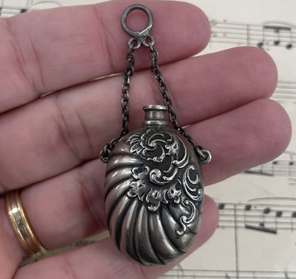 Rare Antique French Art Nouveau Silver 800 Smelling Salts Perfume Bottle Pendant c1900