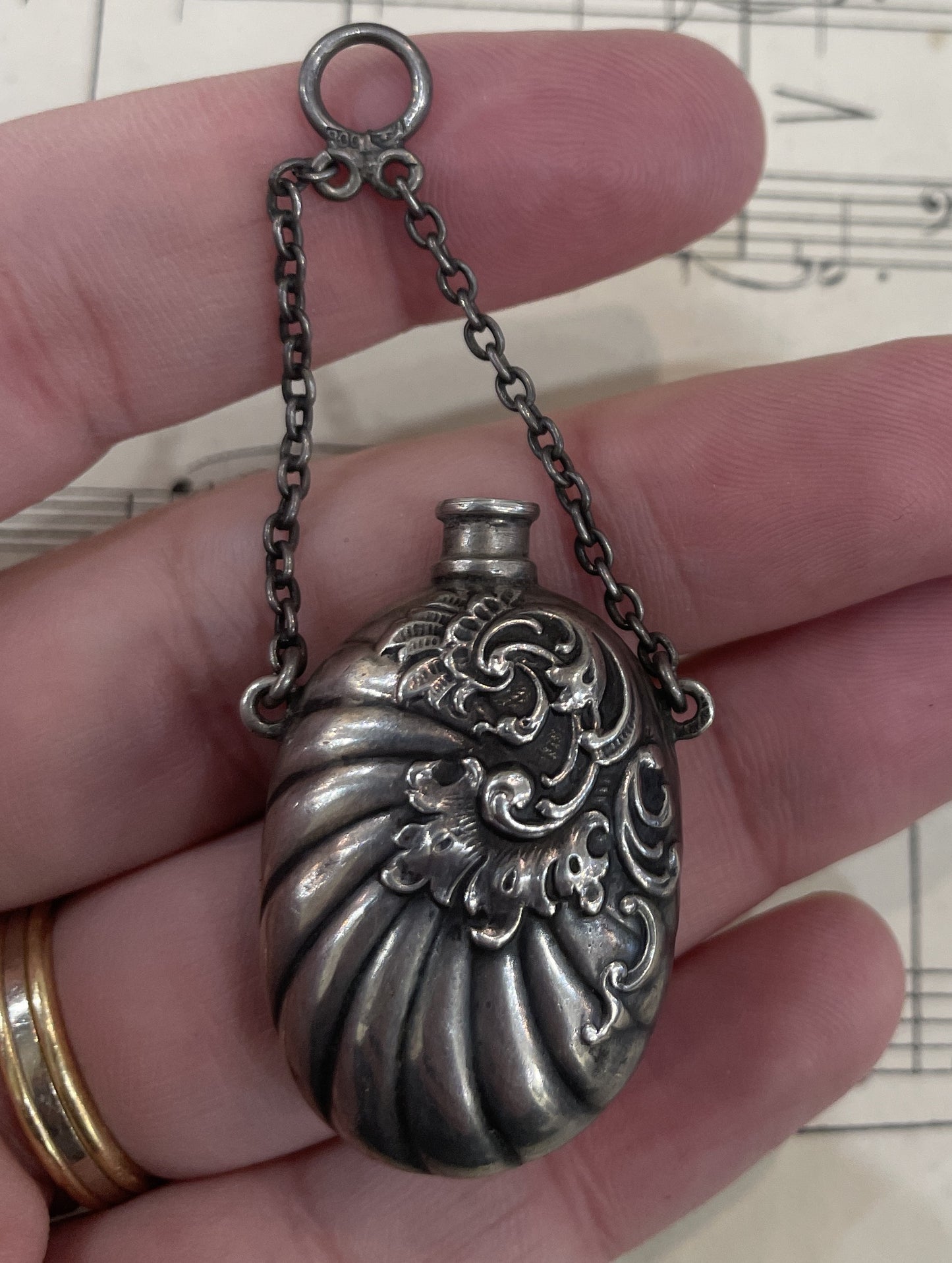 Rare Antique French Art Nouveau Silver 800 Smelling Salts Perfume Bottle Pendant c1900