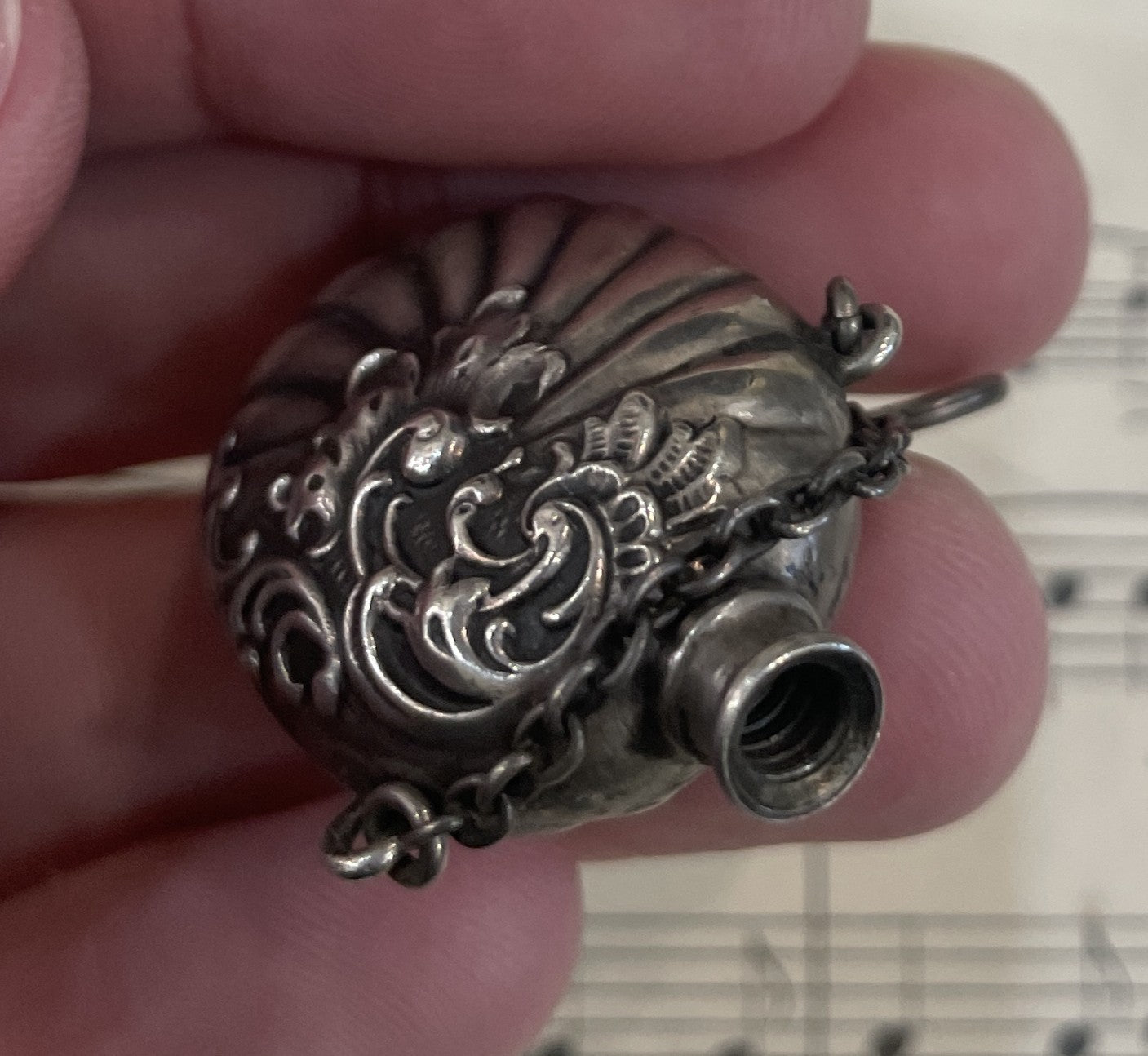 Rare Antique French Art Nouveau Silver 800 Smelling Salts Perfume Bottle Pendant c1900