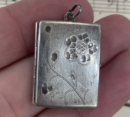 Antique Art Deco French Sterling Silver Locket Pendant Flower Hair c1930