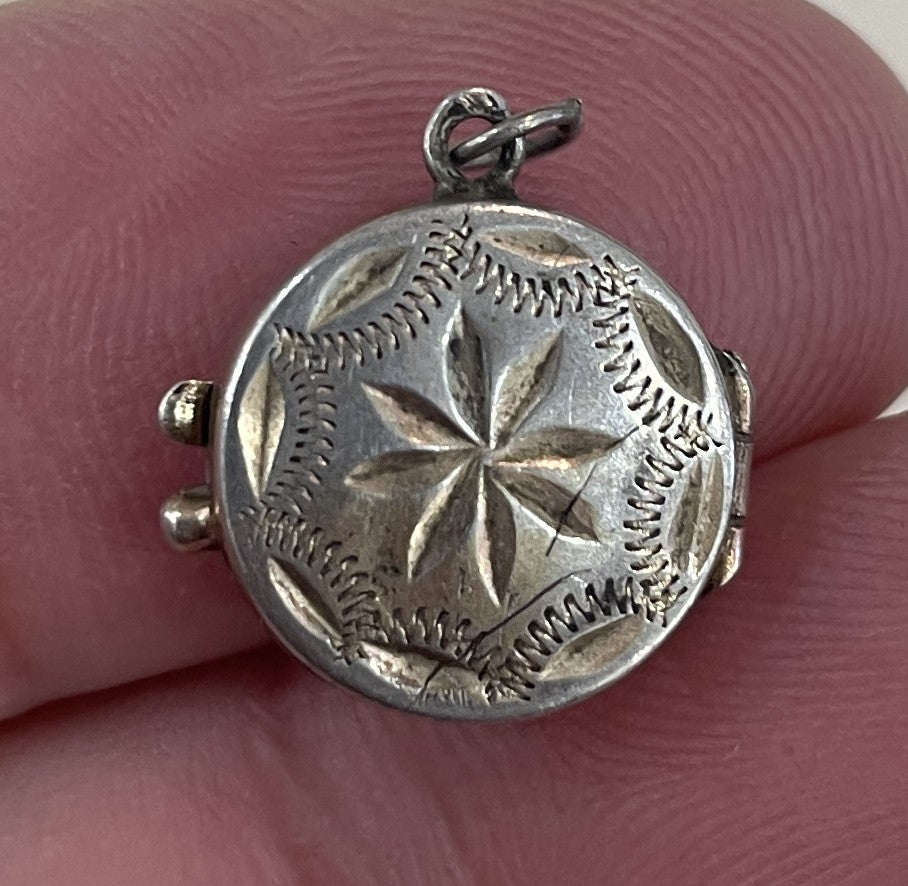 Small Antique Art Nouveau French Sterling Silver Locket Pendant c1900