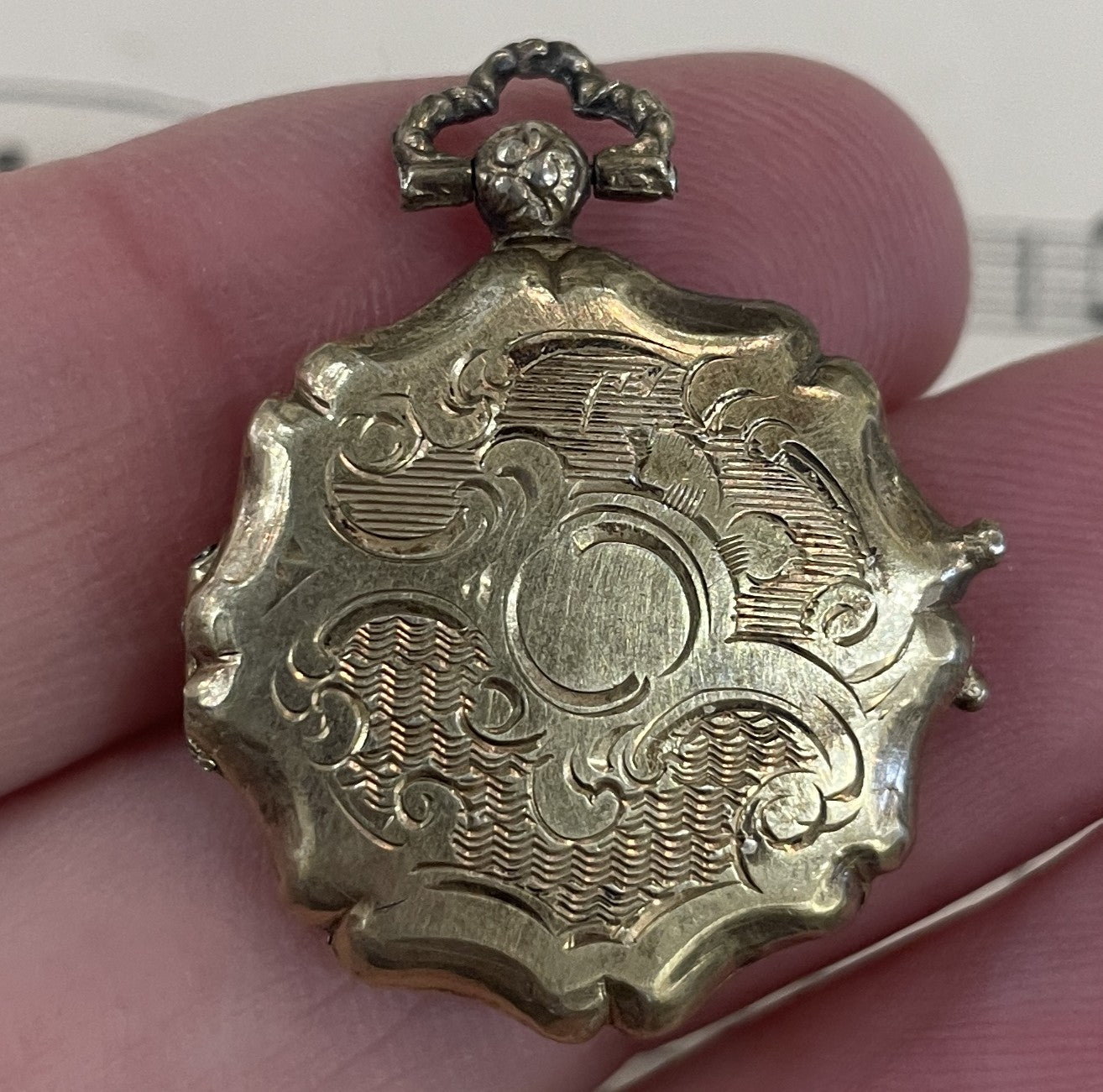 Antique Art Nouveau French Gold Plated Locket Pendant c1920