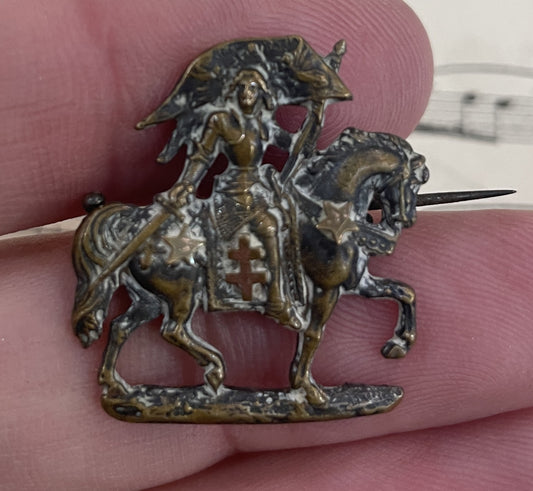 Antique French Art Nouveau Joan of Arc on Horse Brooch c1920