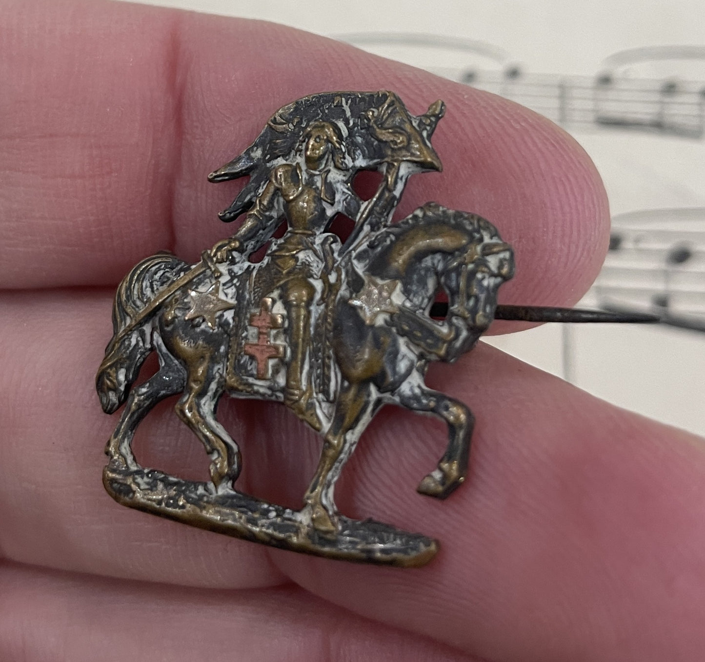 Antique French Art Nouveau Joan of Arc on Horse Brooch c1920